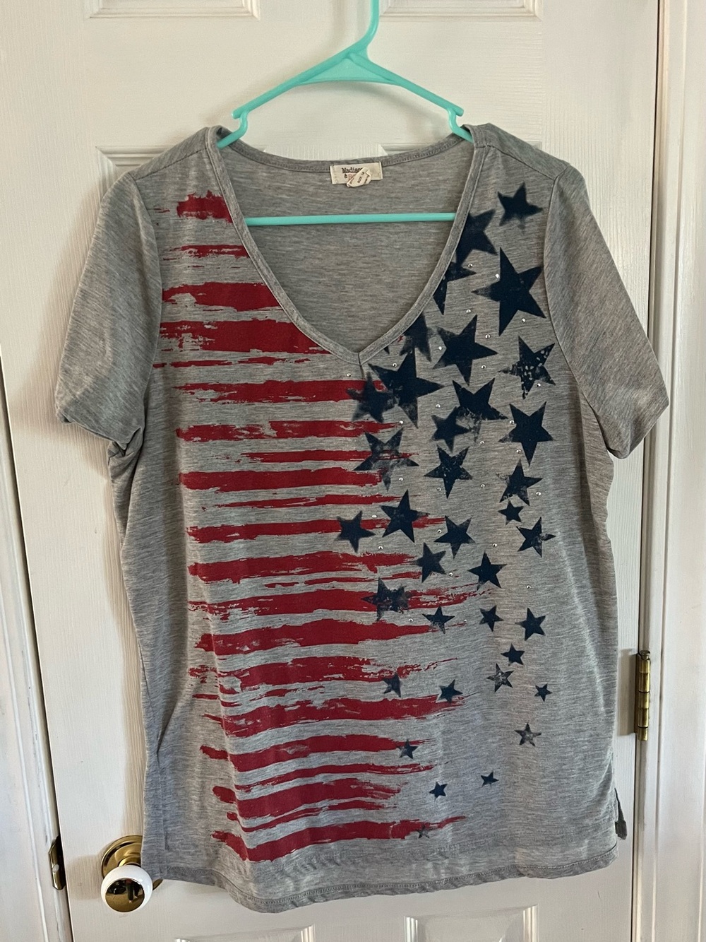 Madison & Berkeley Grey V-Neck Flag Tee with Red Stripes and Navy Stars